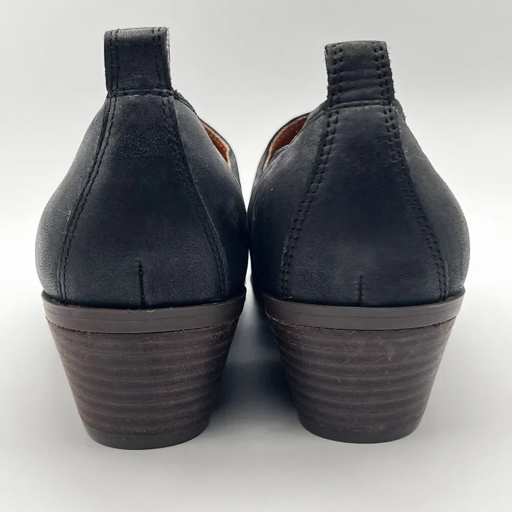 Lucky Brand Morriah Leather Slip-ons Hybrid Bootie Block Heel Black Sz 8.5 NWOB